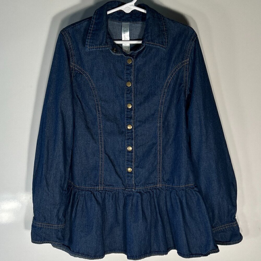 Cherokee Girls SZ M Vintage Blue Denim Top or Dress Western Cottage Prairie 80's